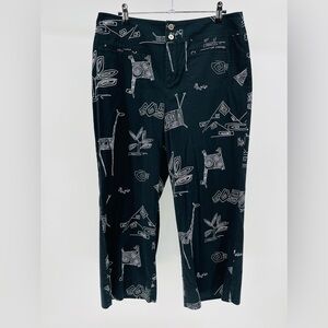 Vintage Chico's Black Artsy Safari Print Cropped Pants, Women's Size Large/12